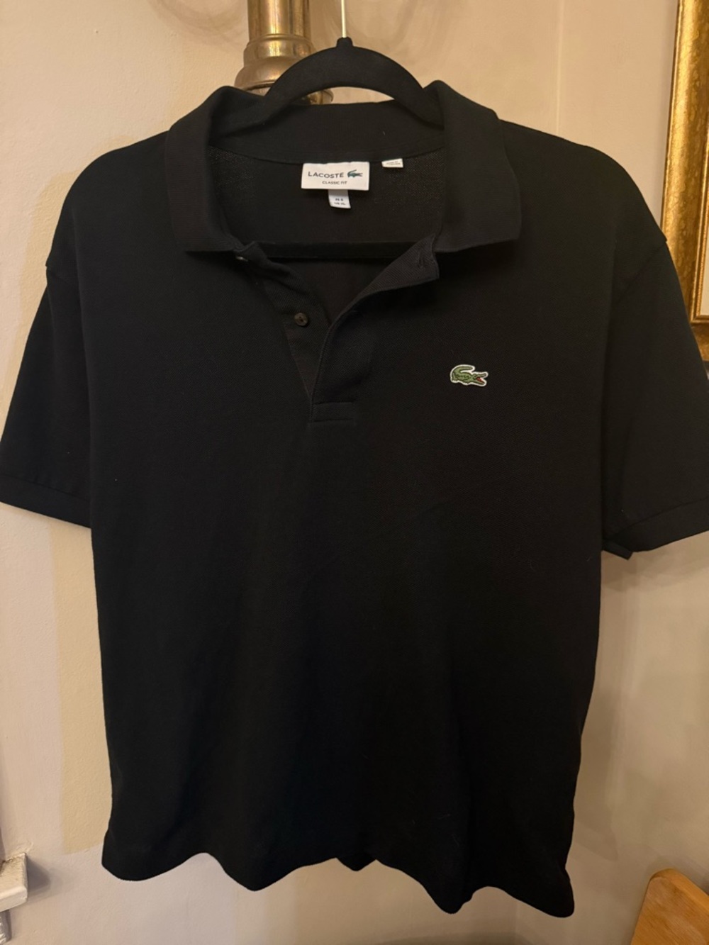 Lacoste Black Polo Shirt with Green Crocodile Logo